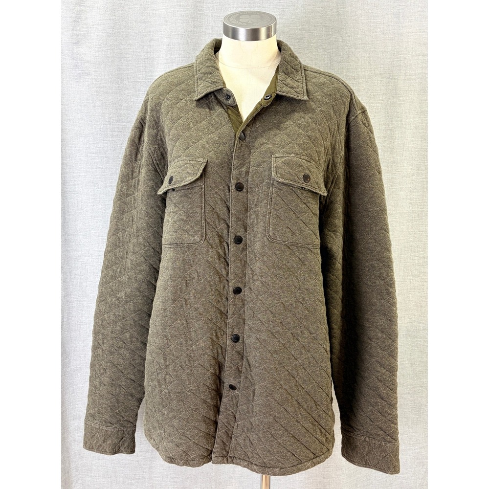 Faherty Brand Quilted Shirt Jacket Olive Green Heather Diamond Quilt XL